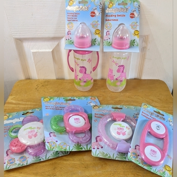 New girl's 6 piece Safari baby shower set zebra lion butterfly raccoon, T1MIS - Picture 1 of 7
